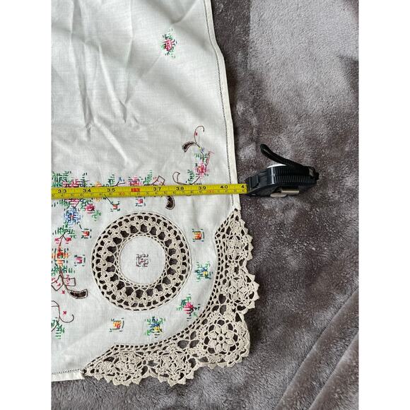 Handarbeit Brode Main Handmade Linen Tablecloth Cross Stitch Embroidery Lace - Picture 3 of 13